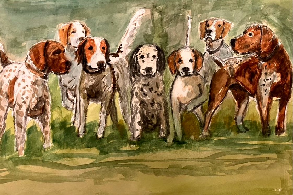 The pack, in watercolour