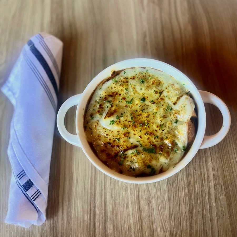 French onion, under the broiler
